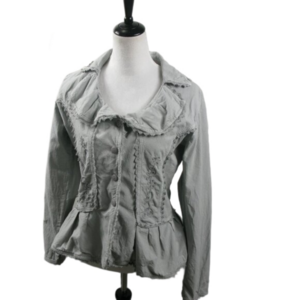 Scully Gray Embroidered Wide Collar Cotton Blazer Size Medium